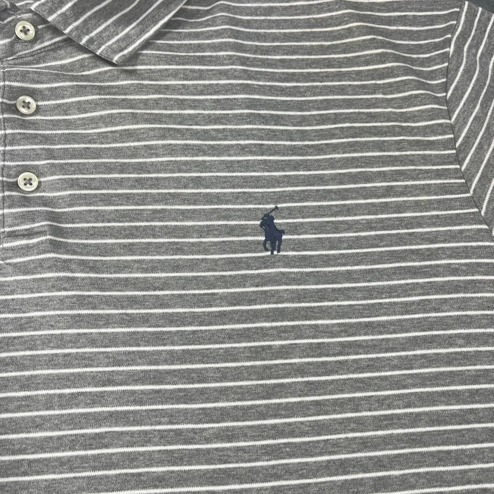 Ralph Lauren Polo Shirt‎ Mens 2XL Grey Classic Fit Short Sleeve Pony Striped